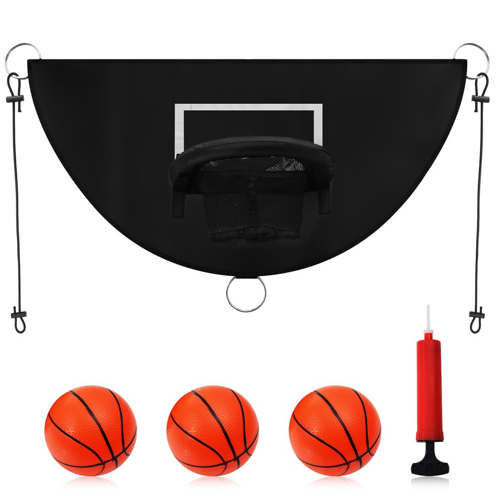 Breakaway Rim Basketball Hoop for Dunking with Mini Basketballs - Trampoline Attachment for Kids & Adults - Indoor/Outdoor Use (Black)