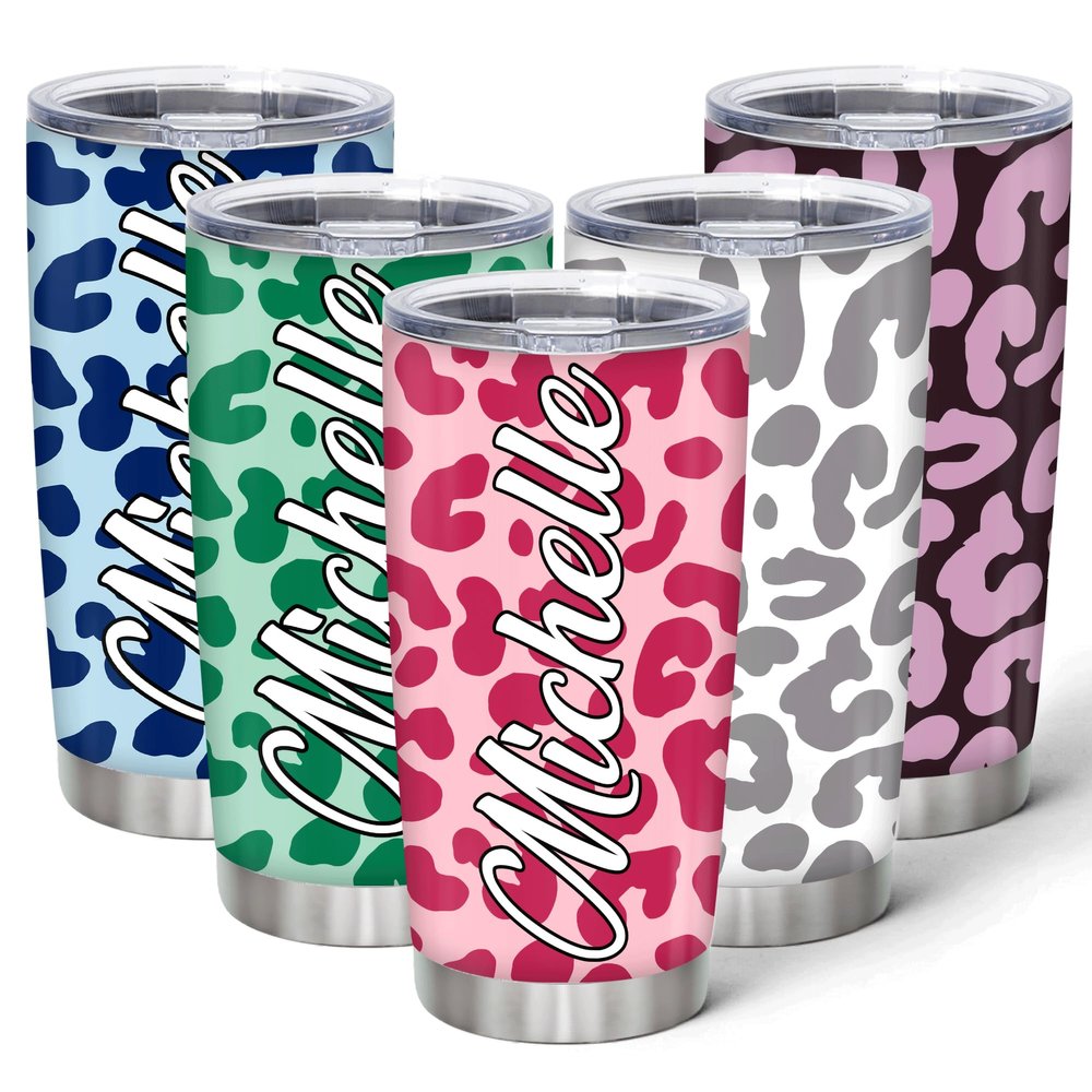 Hyturtle Personalized Gifts For Leopard Lover - Birthday Christmas - Leopard Print Custom Name Stainless Steel Tumbler 20oz With Straw Lid - Cheetah Lover Gifts For Her Women Girl Daughter Friend