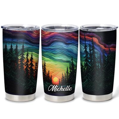 Hyturtle Personalized Gifts For Northern Lights Lover - Aurora Rainbow Skyline Prints Customized Name Stainless Steel Tumbler 20 oz With Lid - Idea Gifts For Women, Girl, Kids On Birthday, Christmas