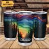 Hyturtle Personalized Gifts For Northern Lights Lover - Aurora Rainbow Skyline Prints Customized Name Stainless Steel Tumbler 20 oz With Lid - Idea Gifts For Women, Girl, Kids On Birthday, Christmas view 2