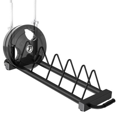RitFit Horizontal Weight Plates Rack, Barbell Bumper Weight Plates Holder, Olympic Bar Storage Rack with Handle and Rolling Wheels, Black