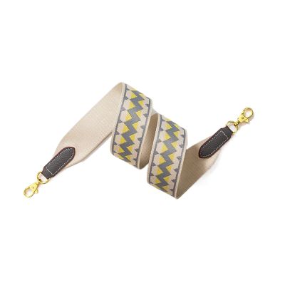 Bohemian Canvas Wide Shoulder Strap Replacement Crossbody Bag Strap accessory for Guitar Strap/DIY satchel/shoulder bag (Color : Wave Pattern Gray-Gold, Size : 90cm)