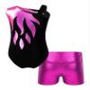 Freebily Girls Rhinestone Dance Outfits Sleeveless Straps Gymnastic Leotard Tank Top with Athletic Shorts Tracksuit Unitard Rose 14 Years view 2
