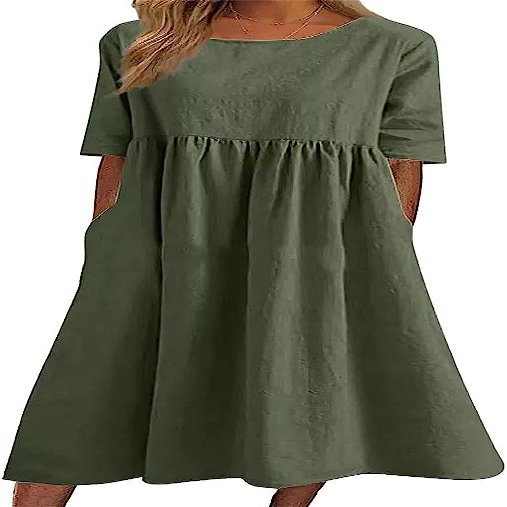 ZOCANIA Plus Size Long Linen Dress Half-Sleeves Solid Color Versatile 2023 Summer Essentials Dresses Army Green