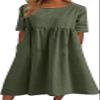 ZOCANIA Plus Size Long Linen Dress Half-Sleeves Solid Color Versatile 2023 Summer Essentials Dresses Army Green view 1