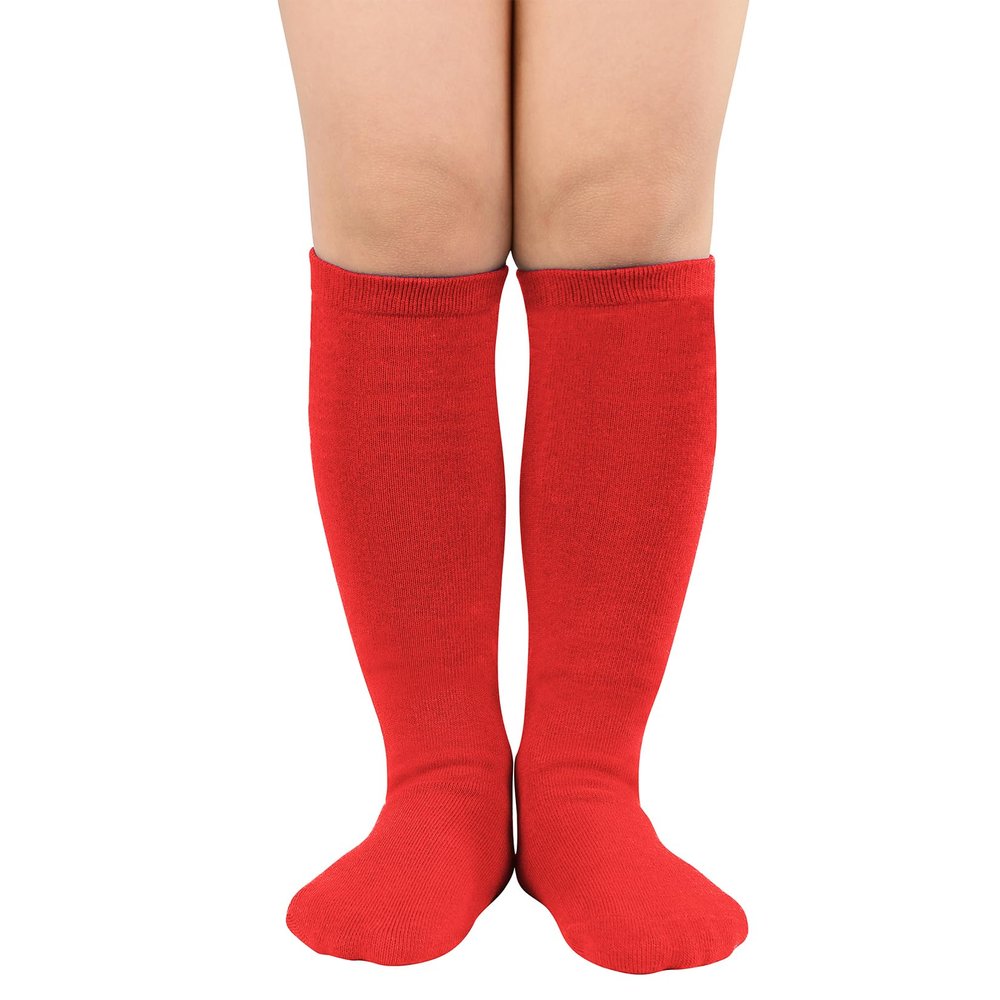 Kids Child Soccer Socks Knee High Tube Socks Toddler Girls Uniform Socks Cotton Cute Sport Stocking for Boys Girls Christmas 1 Pair Solid Red One Size
