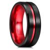 King Will 8mm Black Tungsten Rings for Men Women Mens Two Tone Wedding Band Cool Engagement Ring Centre Grooved Lines Beveled Edges Matte Brushed Comfort Fit Durable, Red Size 10 view 1