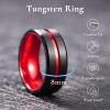 King Will 8mm Black Tungsten Rings for Men Women Mens Two Tone Wedding Band Cool Engagement Ring Centre Grooved Lines Beveled Edges Matte Brushed Comfort Fit Durable, Red Size 10 view 2