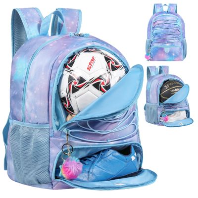 Soccer Ball Bag Backpack for Women with Ball & Shoes Compartment 32L Capacity Lightweight Breathable Girls Basketball Bag Backpack Fit Volleyball Football Sports Travel School Gym Starry Purple