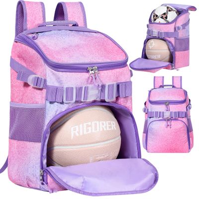 Basketball Backpack Women Fit Soccer Volleyball Baseball Football Sports Backpack Training Equipment Bag for Team (Pink, M)