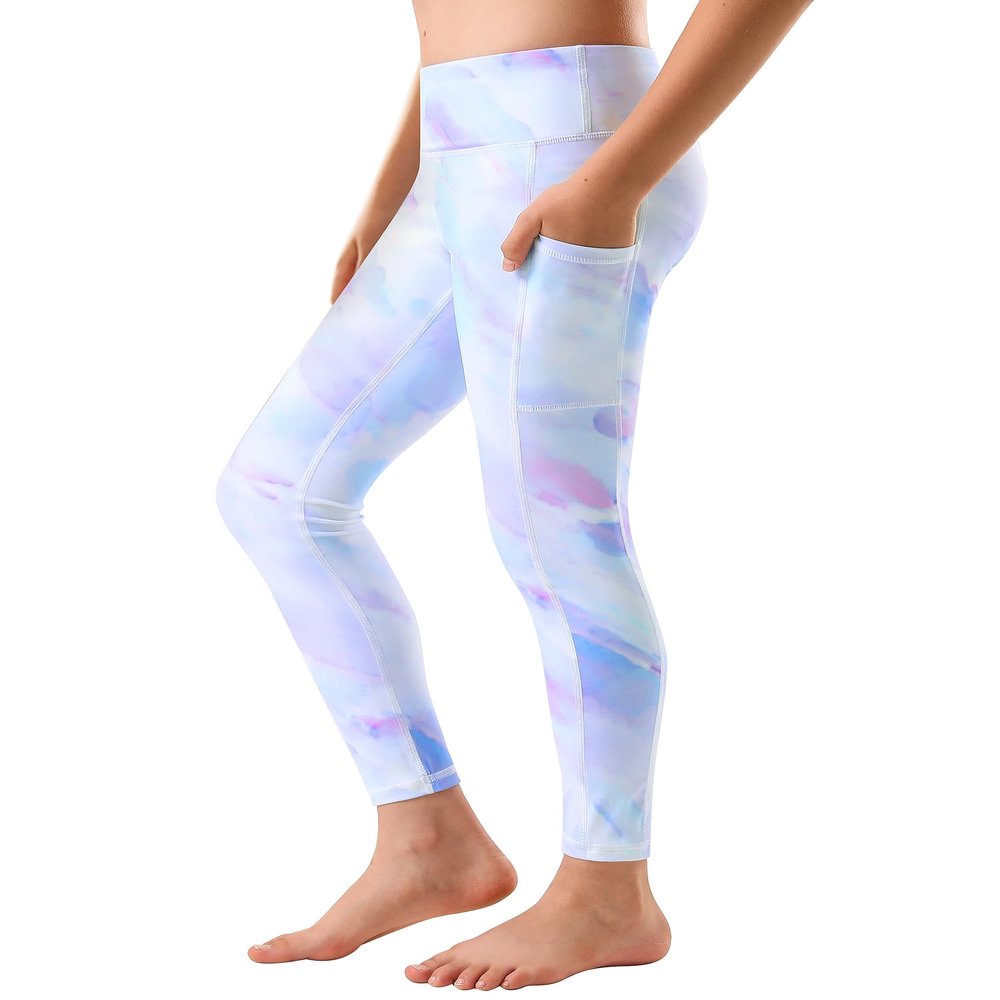 Stelle Girls' Athletic Leggings Kids Dance Running Yoga Pants Workout Active Dance Tights with Pockets (Lilac Sky, 7-8 Years)