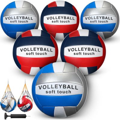 Woanger 6 Pcs Volleyballs Official Size 5 Waterproof Soft Recreational Volleyball with Pump and Net Bag Indoor Outdoor Beach Sports Gym Back to School(Blue White Silver Red Navy Blue)