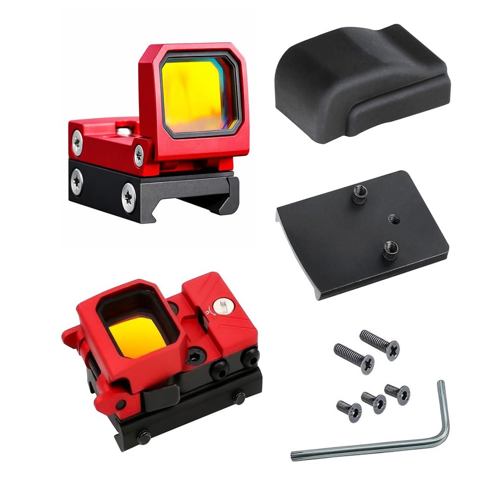 RMT S2 5 MOA Foldable Red Dot Reflex Sight Set for 20mm Picatinny Rail - Glock Mount Base, Power Saving Function Included, Included Exercise Calling Function Portable Durable (Red)