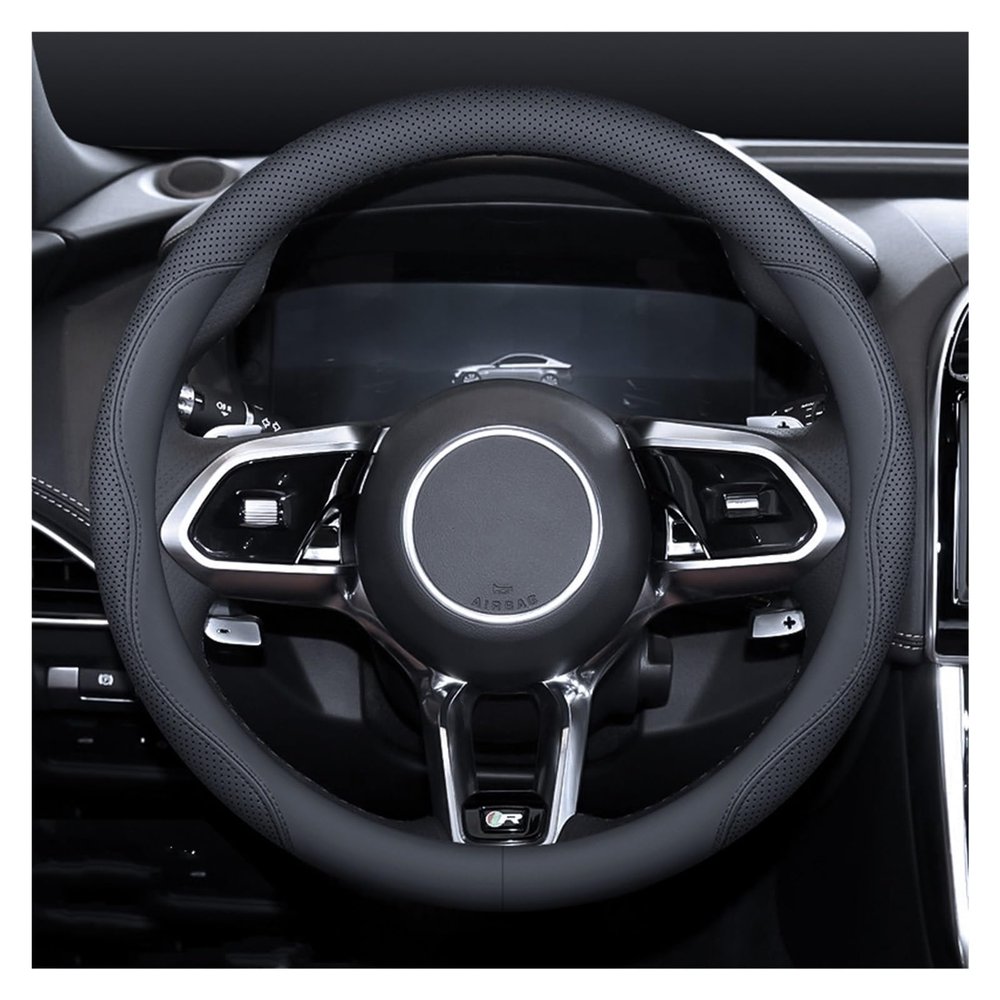 FUERU Car Steering Wheel Cover Set Universal Car Steering Wheel Cover Genuine Leather Sweat Absorption Breathable Fashion Car Interior (Color : 2#)