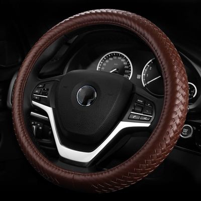 FUERU Car Steering Wheel Cover Set Universal Car Steering Wheel Cover Genuine Leather Waterproof Anti-Wrinkle Fashion Car Interior Gift (Color : 2#)