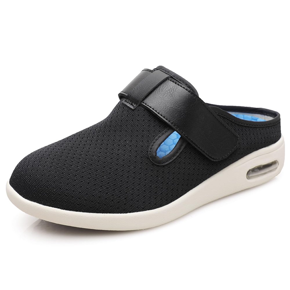 JITUUE Men's Diabetic Shoes Djustable Open Back Slip on Slipper with Memory Foam and Indoor/Outdoor Sole Walking Shoes(Black,8