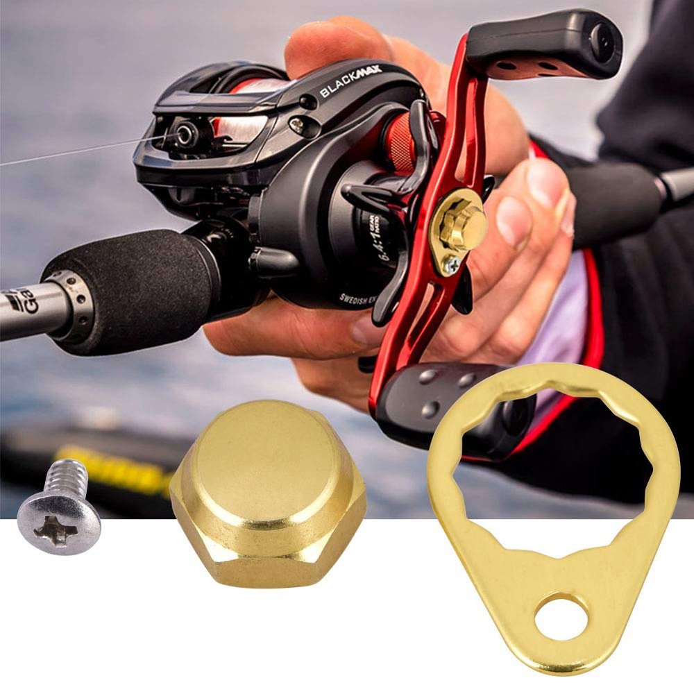 Fishing Reel Handle Locking Plate, Fishing Reel Screws Nut DIY Accessory for Fishing Reels (Light Gold Right Hand)