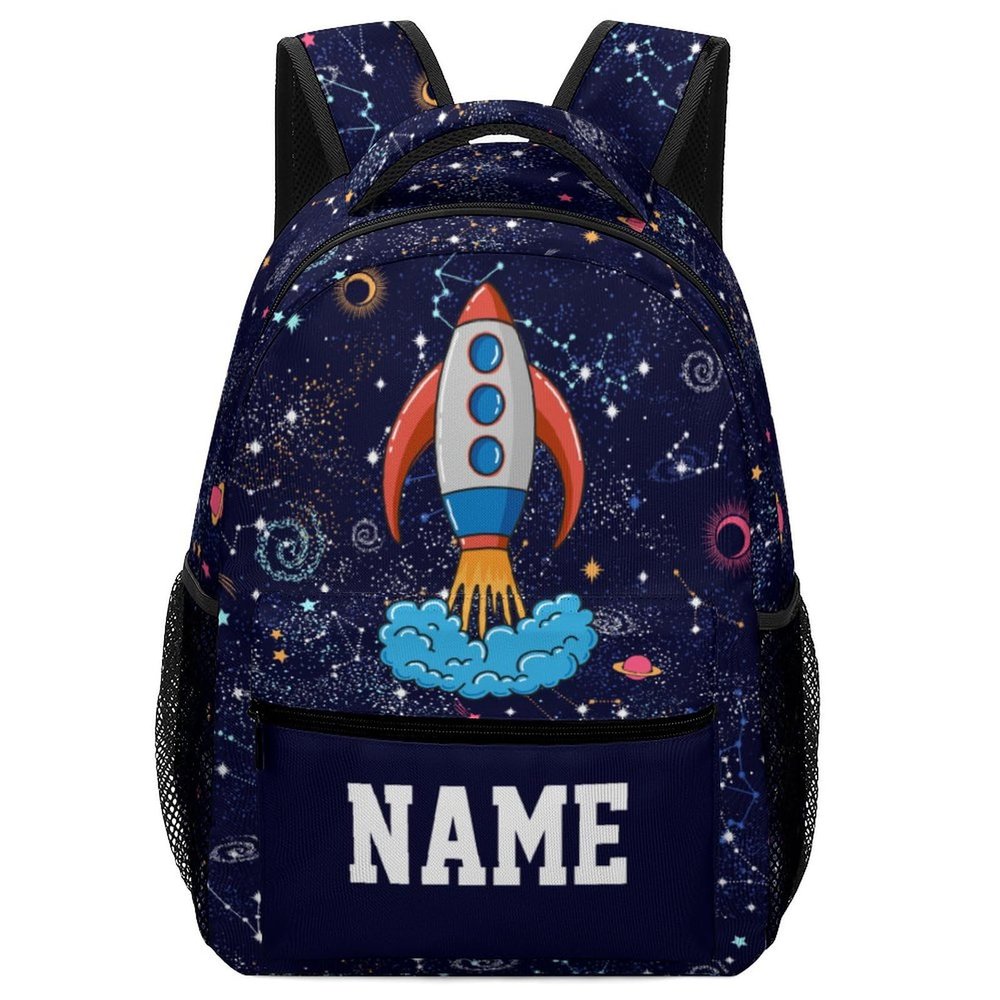 Fovanxixi Custom Galaxy Planet Rocket Backpack for Kids Boys Girls Personalized Name Text Children Backpack School Bag Customized Daypack Schoolbag for Student Bookbag