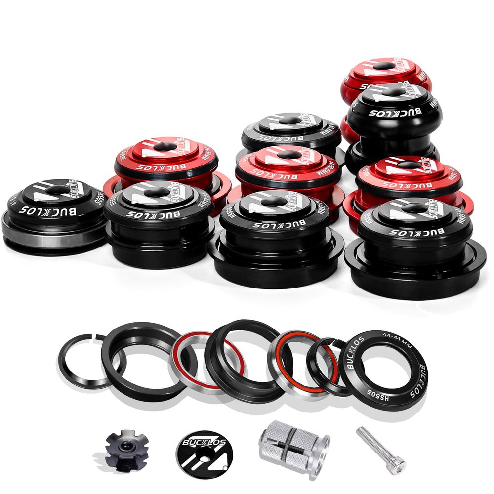 BUCKLOS 1-1/8 Bike Headset MTB Threadless 34 44 44-50.6 44-55 44-56 41.8-52mm, Straight Tapered Tube Mountain Bikes Road Bicycle Double Sealed Bearings Headsets, for Frame Fork Expander Plug Star Nut