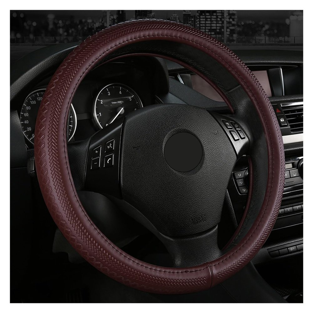 FUERU Car Steering Wheel Cover Set Universal Car Steering Wheel Cover Genuine Leather Durable Fashion Car Interior (Color : 2#)