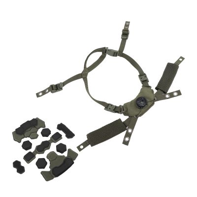 Helmet Dial Suspension System, Adjustable Helmet Padding Set with Sponge Chin Strap Compatible with Fast MICH Helmet (Army Green Sponge)