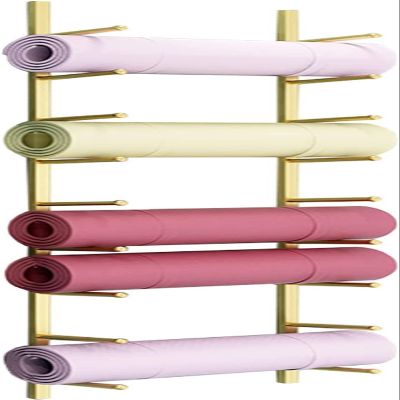 Katzowen Large Home Gym Yoga Mat Holder Rack for Wall Mount Foam Roller Storage Display Stand, Metal Yoga Mat Organizer with 9 Shelf