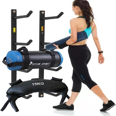 Katzowen Black Metal Home Gym Yoga Mat Organizer Holder Heavy Duty Wall Mount Storage Rack for Yoga Mat/Foam Roller/Resistance Bands/Yoga Tiles (Color : 4 Tier)