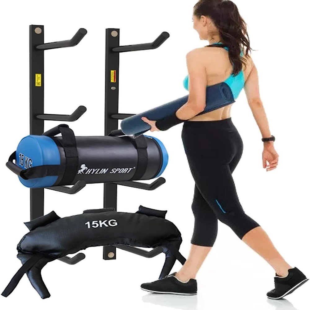 Katzowen Black Metal Home Gym Yoga Mat Organizer Holder Heavy Duty Wall Mount Storage Rack for Yoga Mat/Foam Roller/Resistance Bands/Yoga Tiles (Color : 4 Tier)
