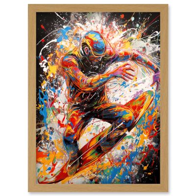 Artery8 Extreme Sports Athlete Splatter Paint Portrait Artwork Framed Wall Art Print A4