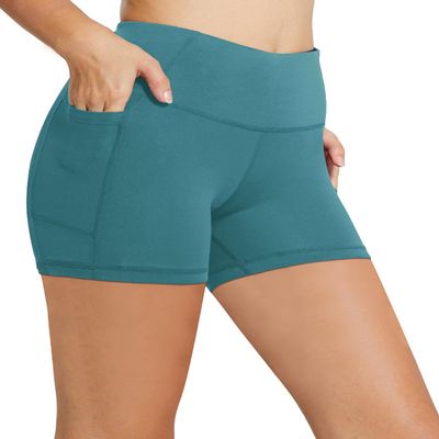 baleaf Biker Shorts Women Yoga Gym Workout Spandex Running Volleyball Tummy Control Compression with Pockets 5" Green S
