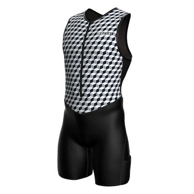 Sparx Men's Premium Triathlon Suit Padded, Quick-Dry, Compression Fit, Lightweight Tri Suit for Swim, Bike, Run Race & Training (B&W Cubes, S)