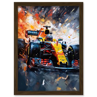 Artery8 Grand Prix Race Car in Action on Track Circuit Artwork Framed Wall Art Print A4