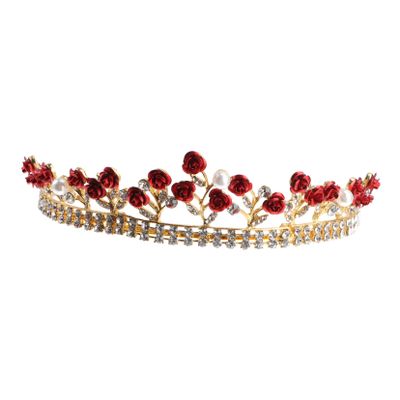 Beaupretty Bride Tiara for Wedding Crown Hair Jewelry Rhinestone Rose Flower Hair Accessory Set