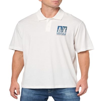 Armani Exchange Men's Loose Fit Colored Box Logo Polo Off White, XL