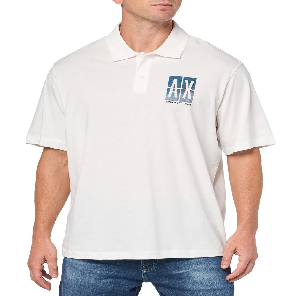 Armani Exchange Men's Loose Fit Colored Box Logo Polo Off White, XL