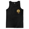 Gold Palm Tree Sunset - Tropical Vacation Paradise Men's Tank Top (Black - Gold Foil - Front & Back, X-Large) view 1