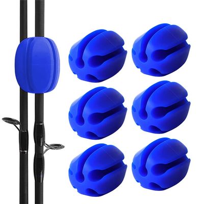Naiveferry 6Pcs Silicone Fishing Rod Holder Straps - Portable, Blue, Fixed Ball Rubber Clips for Fly & Other Fishing Poles