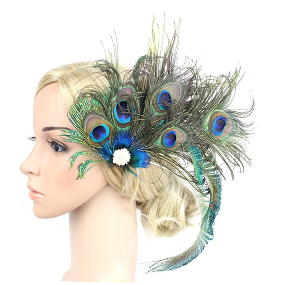 1920s Flapper Headpiece Hair Clip Headbands Green Bride Headpieces for Wedding Bridal Hairpins Hair Accessories for Women Wedding Hat Baffle Plug Board Miss Girl Green Derby
