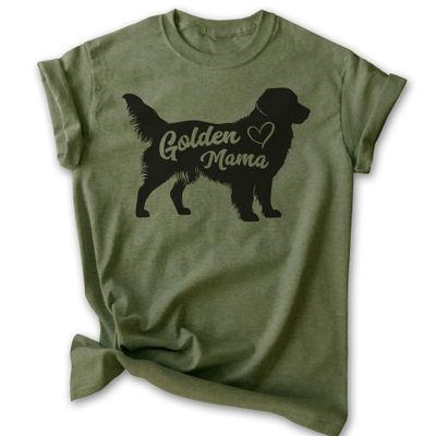 EVERTREE CLOTHING Golden Mama T-Shirt, Unisex Women's Shirt, Golden Retriever Owner, Best Dog Mama Gift, Heather Military Green, Medium