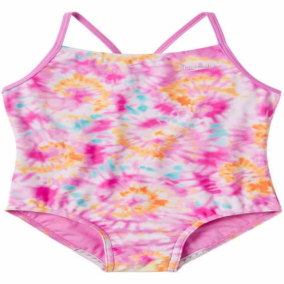 Speedo Girls Thin Strap One Piece Swimsuit (as1, Alpha, l, Regular, Watercolor Pink)