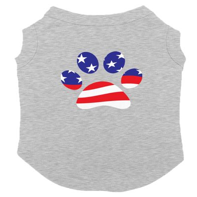 American Flag Paw Print - USA Patriotic Dog Shirt (Light Gray, 2X-Large)