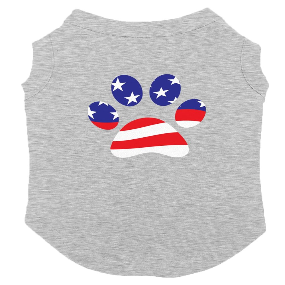 American Flag Paw Print - USA Patriotic Dog Shirt (Light Gray, 2X-Large)
