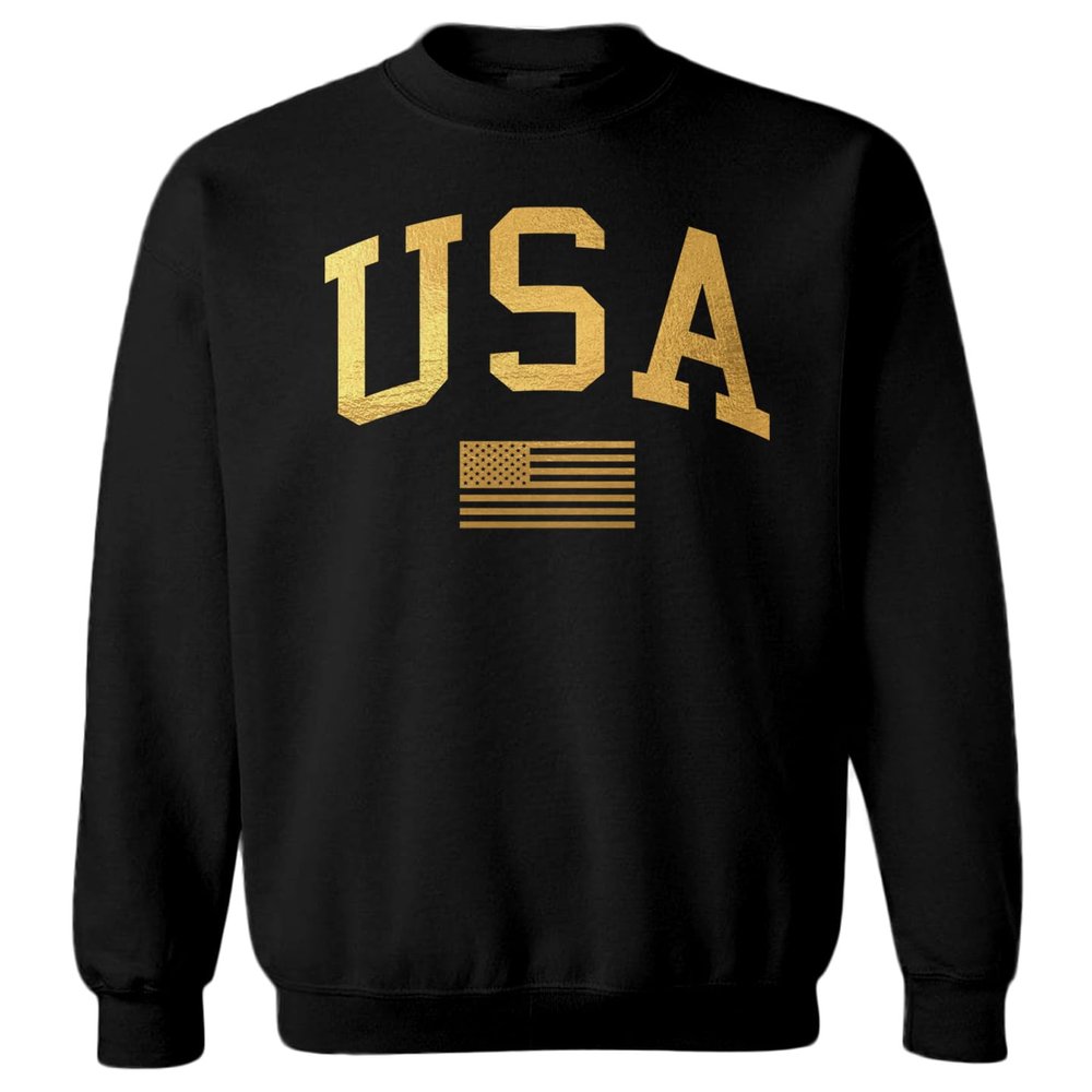 Gold USA Flag - United States 4th of July Toddler Fleece Crewneck Sweater (Black, 2T)