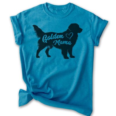 EVERTREE CLOTHING Golden Mama T-Shirt, Unisex Women's Shirt, Golden Retriever Owner, Best Dog Mama Gift, Heather Blue, Large