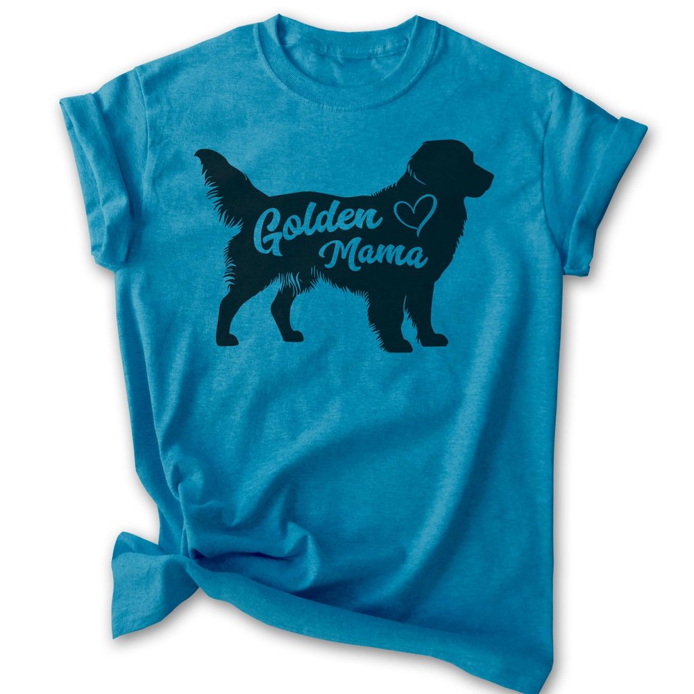 EVERTREE CLOTHING Golden Mama T-Shirt, Unisex Women's Shirt, Golden Retriever Owner, Best Dog Mama Gift, Heather Blue, Large