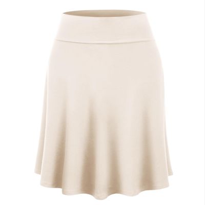 Lock and Love LL WB1105 Womens Lightweight Fold Over Flared Midi Skirt M Cream