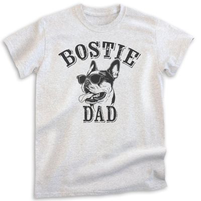 EVERTREE CLOTHING Bostie Dad T-Shirt, Unisex Men's Shirt, Boston Terrier Owner, Best Dog Dad Gift, Heather Ash, Large