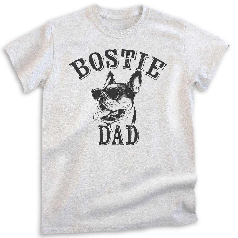 EVERTREE CLOTHING Bostie Dad T-Shirt, Unisex Men's Shirt, Boston Terrier Owner, Best Dog Dad Gift, Heather Ash, Large