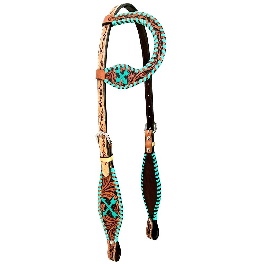 BAR H EQUINE American Leather Horse Saddle Tack One Ear Headstall | Browband
