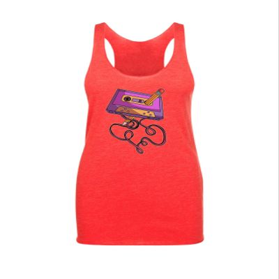 80s Cassette Top Tape Pencil 1980s Retro Vintage Throwback Music Women's Tank Top (L, Vintage Red)